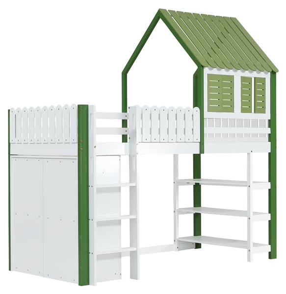 Lit mezzanine SHEFHomey I. Blanc - Bois manufacturé - Bois massif - 95 x 209 x 245 cm