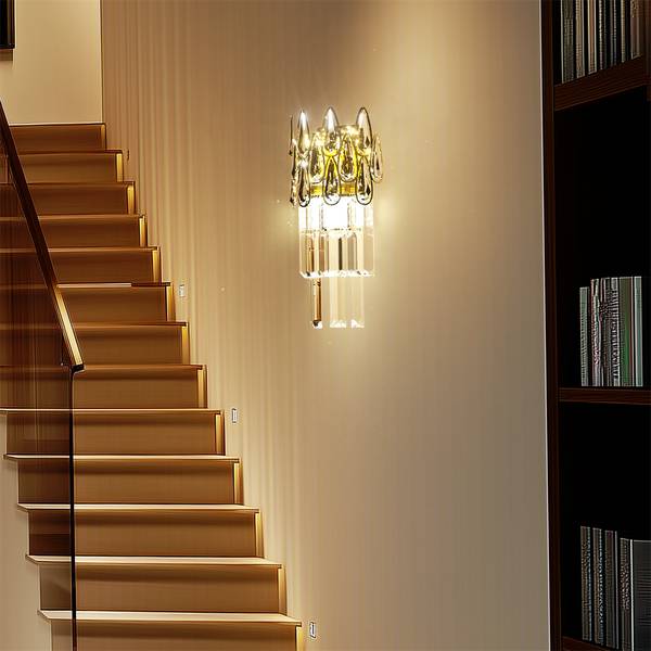 Wandleuchte Gold Wandlampe Glas LED Gold - Eisen - Kristallglas - 16 x 35 x 10 cm