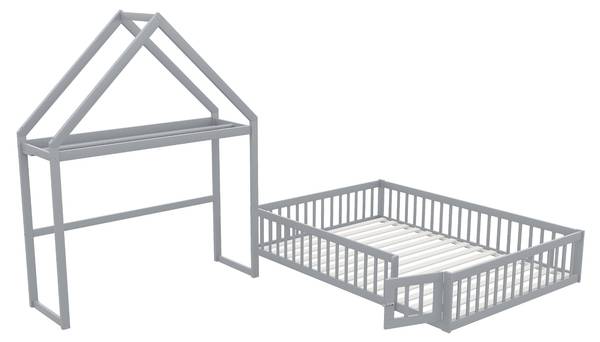 Hausbett Jonas Grau - Massivholz - 144 x 198 x 205 cm