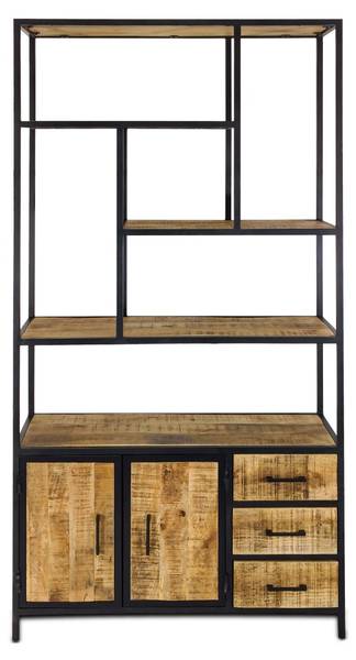 Bücherregal Standregal Liverpool Schwarz - Braun - Metall - Massivholz - 98 x 190 x 36 cm