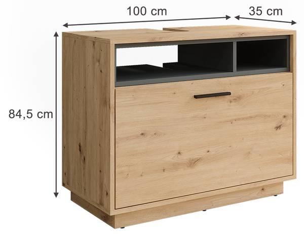 Ijdelheidseenheid Beatrice 54888 antracietkleurig - eikenhouten look