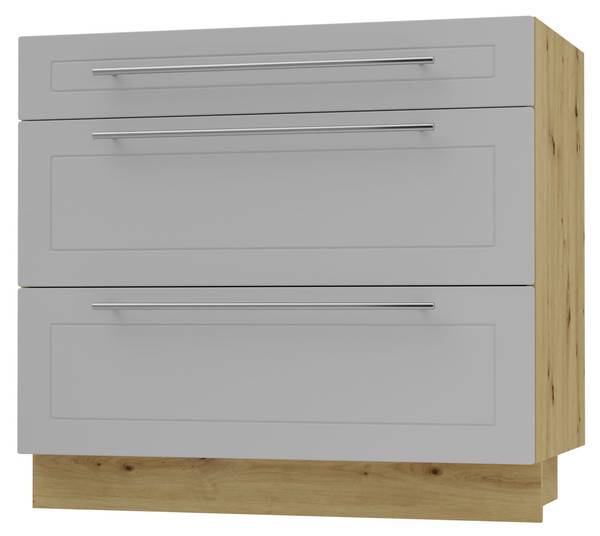 Schubladenunterschrank KVANTUM D3M/90 Braun - Grau - Grauspiegel - Eiche Dekor