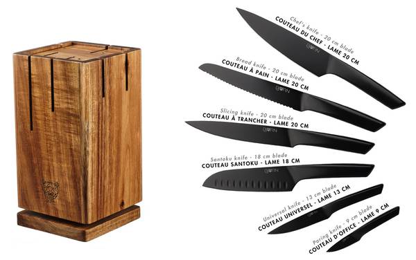 Messenblok en messen JENSEN 7-delig zwart - metaal - 14 x 1 x 17 cm