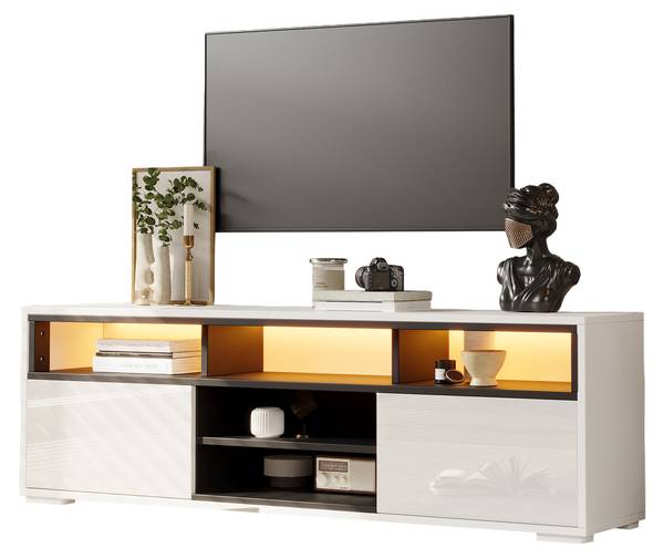 TV-Schrank Endymion Ⅴ Schwarz - Weiß - Holzwerkstoff - 35 x 50 x 150 cm