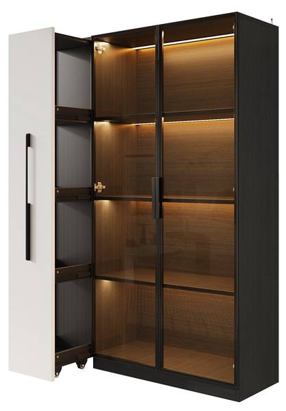Standvitrine GLOWWoody Ⅳ Schwarz - Holzwerkstoff - 35 x 160 x 111 cm