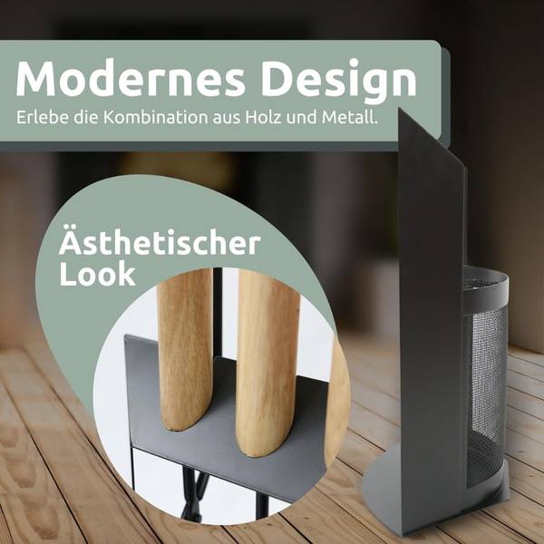 Kaminbesteck THEO (6-teilig) Schwarz - Metall - 29 x 61 x 20 cm