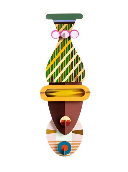 Wandobjekt Gemusterte Maske Braun - Gelb - Naturfaser - Papier - 16 x 6 x 49 cm