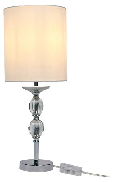 Tischlampe Kristall Stoffschirm Silber - Weiß - Polyester - Eisen - 19 x 50 x 19 cm