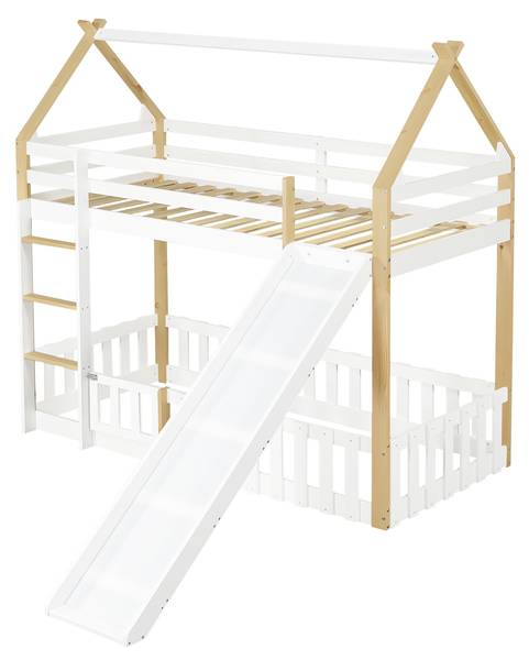 Kinderbett Uranus Ⅵ Braun - Weiß - Holzwerkstoff - Massivholz - 231 x 187 x 207 cm