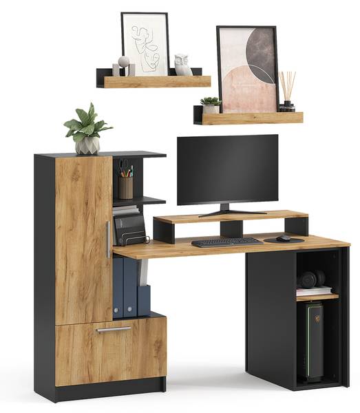 Schreibtisch Tomy 59853 5er Set Braun - Grau - Holzwerkstoff - 150 x 120 x 59 cm