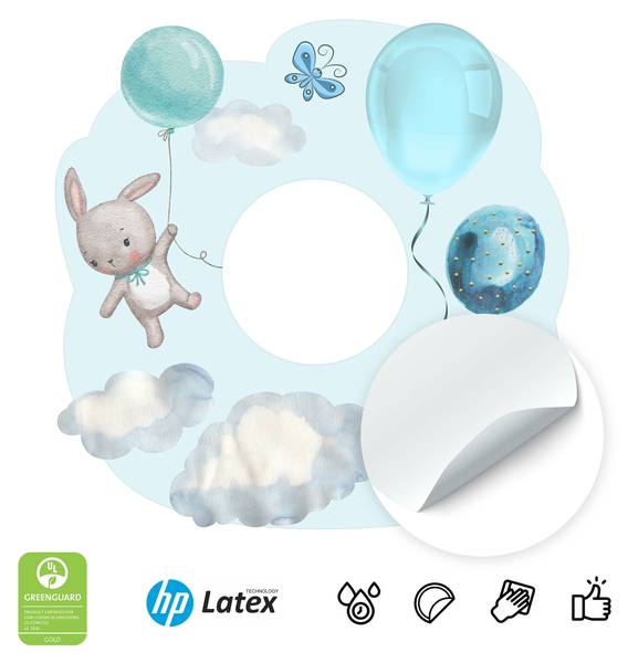 Lichtschalter-Sticker Kaninchen Blau - Grau - Weiß - PVC - 20 x 20 x 20 cm