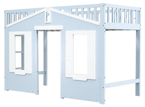Hochbett OzeanAttic Ⅰ Blau - Holzwerkstoff - Massivholz - 95 x 135 x 210 cm