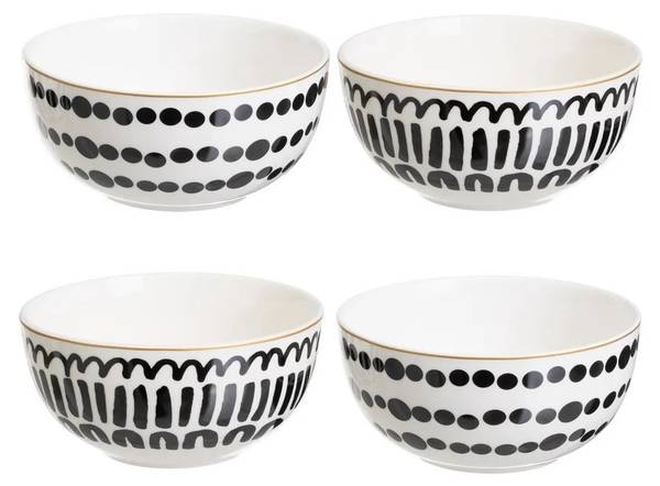 Schüssel Lyne 4er-Set Schwarz - Weiß - Keramik - 16 x 22 x 16 cm