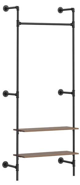 Kleiderstange Wandgarderobe KLS20-SCH Schwarz - Metall - Massivholz - 48 x 220 x 92 cm