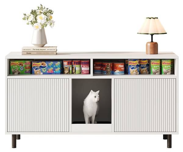 Katzentoiletten-Schrank CP09 Weiß - Holzwerkstoff - 66 x 66 x 120 cm