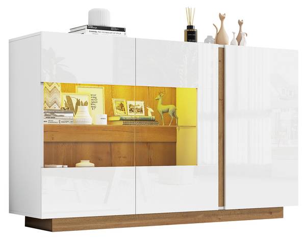 Sideboard Electra Ⅰ Braun - Weiß - Holzwerkstoff - Glas - 138 x 91 x 38 cm