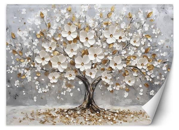 Fotobehang boom bloemen bladeren 200 x 140 cm