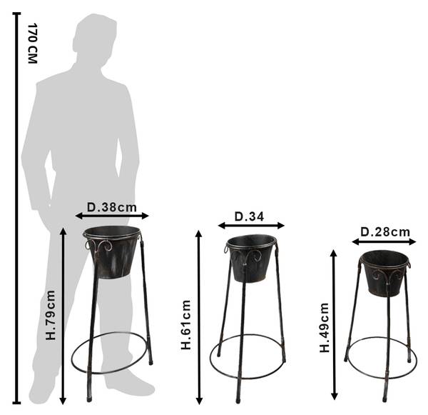 Blumentopf Laylasi 3er Set Schwarz - Metall - 38 x 79 x 38 cm