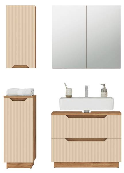 Badmöbel-Set Lotta 59515, 4er Set Beige - Kaschmir - Eiche Dakota Dekor