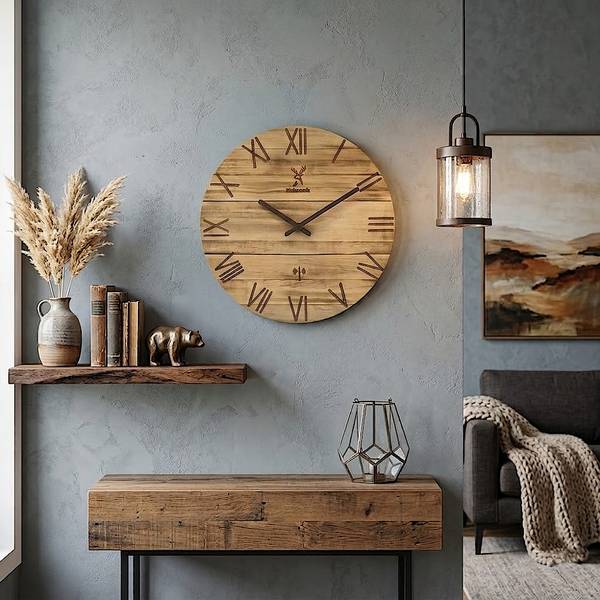 Funk-Wanduhr NEUBURG Beige - Massivholz - 35 x 35 x 3 cm