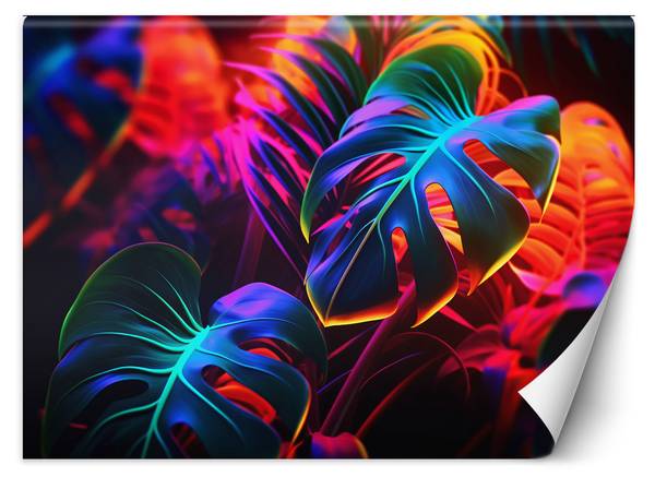 Fototapete Monstera Blätter Neonfarben 250 x 175 cm