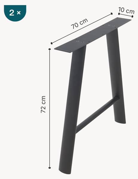 Tischgestell Hullem 2er Set Schwarz - Stahl - 70 x 72 x 10 cm