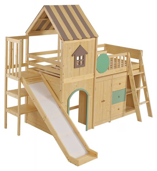 Hochbett FunyHomey Ⅰ Braun - Kiefer - 178 x 212 x 249 cm