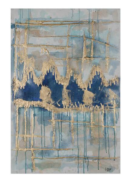 Tableau peint à la main Lignes Elaris Doré - Coton - 60 x 90 x 4 cm