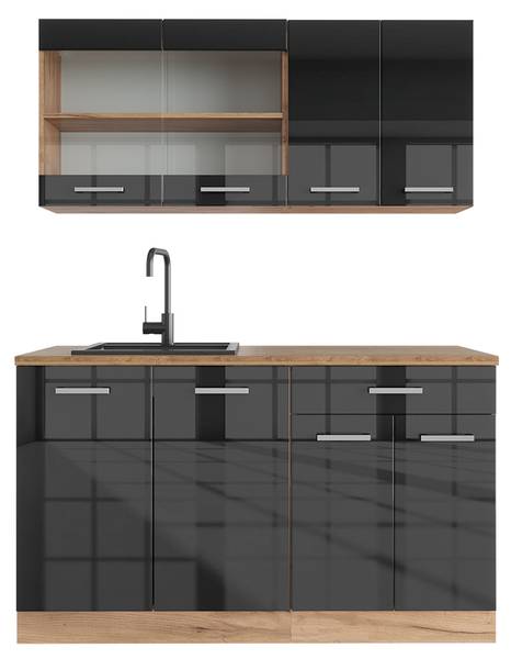 Cuisine R-Line 42962 Anthracite brillant - Imitation chêne