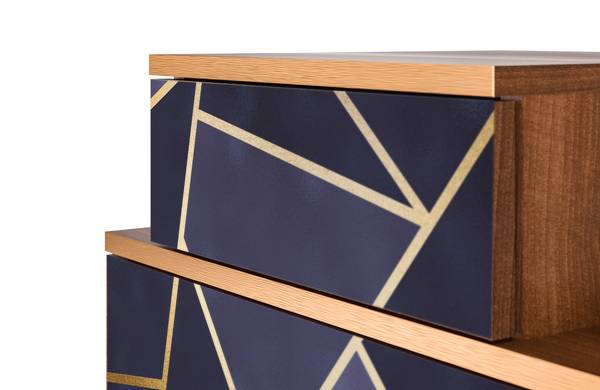Nachttisch NS1 Walnuss Blau - Holzwerkstoff - 58 x 58 x 41 cm