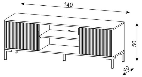 Tv lowboard FLINN RTV140 2D Schwarz - Melamin - 140 x 50 x 40 cm