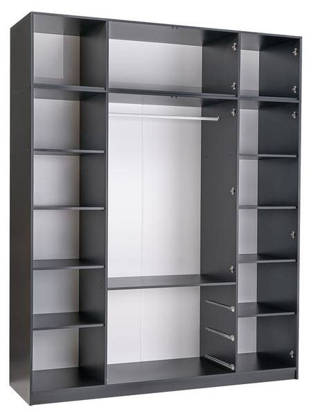 Kleiderschrank Lati 4D mit Aufsatz Schwarz - Eiche