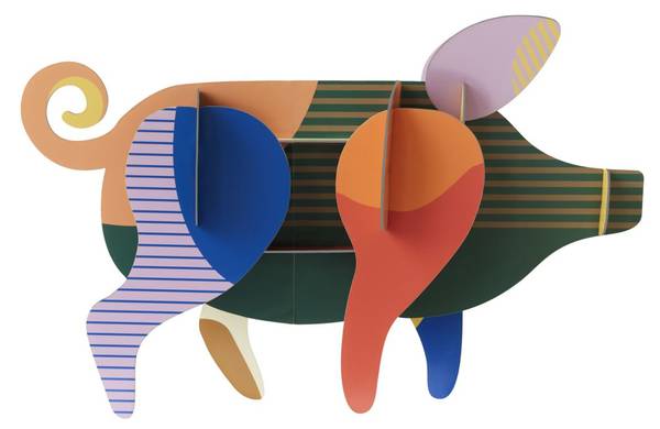 Wandobjekt Leuchtendes Ferkel Naturfaser - Papier - 13 x 27 x 42 cm