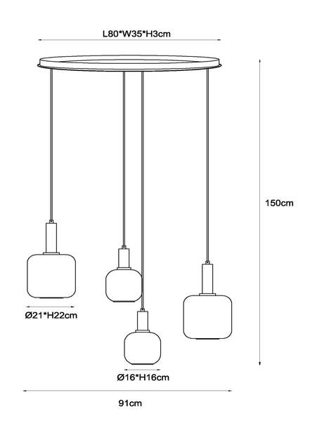 Suspension ELOISE Noir - Acier - Verre clair - 41 x 150 x 93 cm