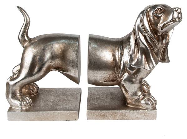 Buchstützen Hund Dackel LottaD 2er Set Silber - Kunststoff - 12 x 19 x 36 cm