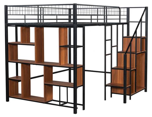 Multifunktionales Hochbett-BB1056 Schwarz - Metall - 184 x 170 x 208 cm