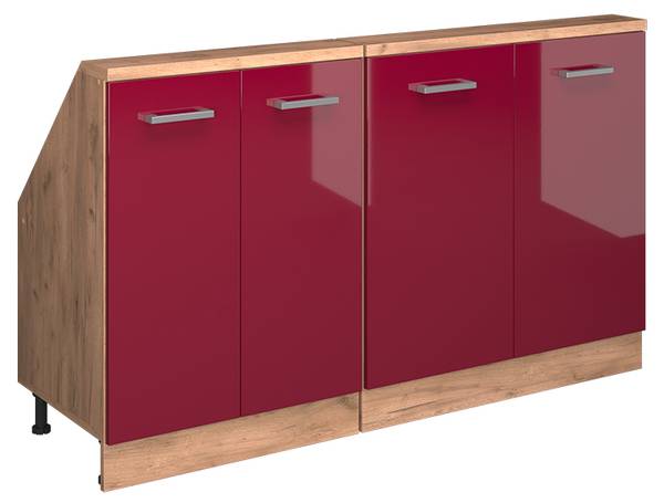 Kastenset voor schuine wand Rion 56006 hoogglans rood - eikenhouten look - Breedte: 140 cm