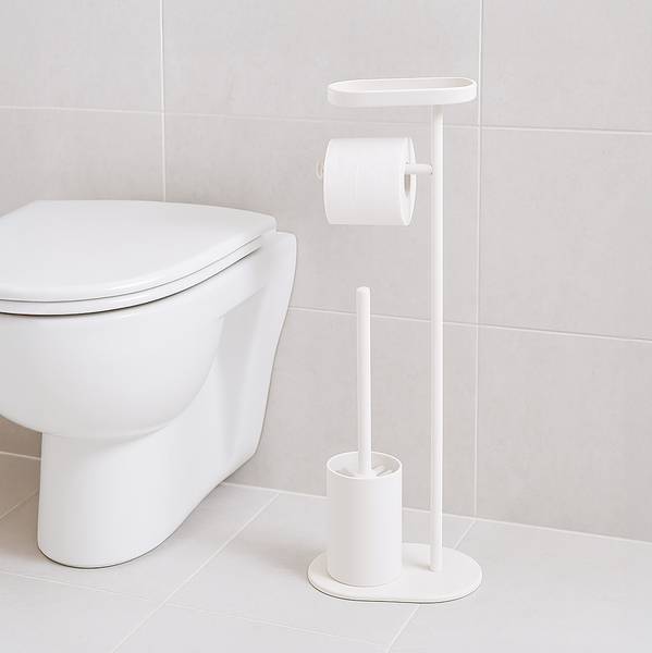 Toiletbutler met bakje wit - ijzer - 23 x 65 x 17 cm