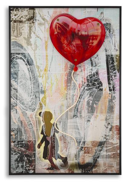 Canvas schilderij Heart deels massief hout - 4 x 90 x 60 cm