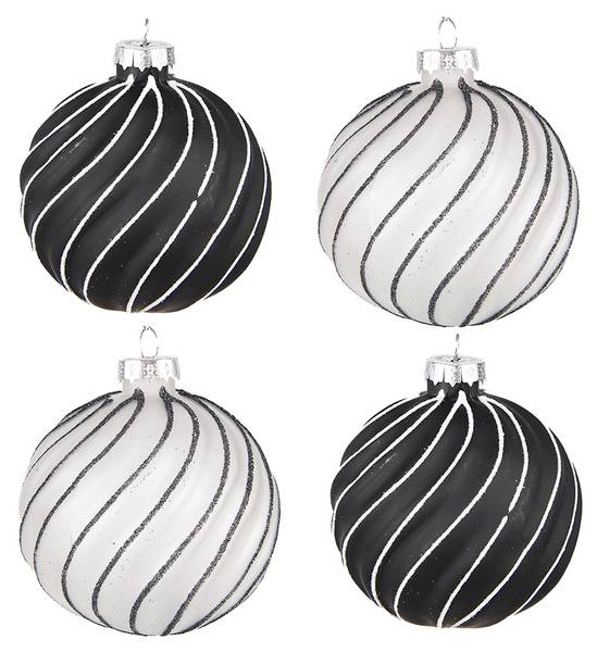 Weihnachtskugel Winter 84352 4er Set Schwarz - Glas - 8 x 8 x 8 cm