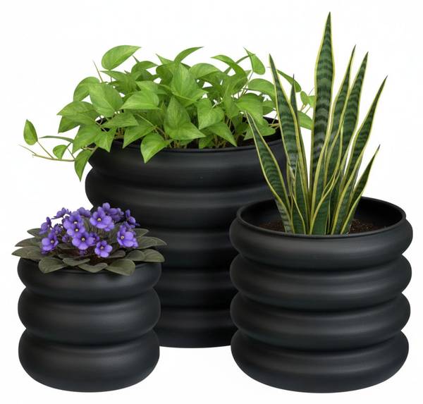 Blumentopf HH-Round Schwarz - Metall - 30 x 28 x 30 cm