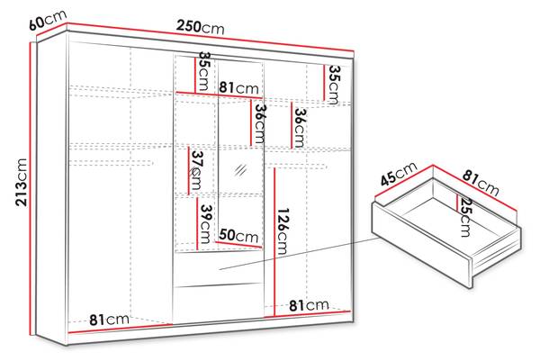 Kleiderschrank Majorka 250 Schwarz - Braun - Holzwerkstoff - 250 x 213 x 60 cm