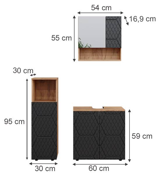 Badmöbel-Set Irma 47174 Braun - Grau - Holzwerkstoff - 80 x 59 x 41 cm