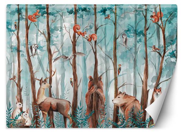 Fototapete Wald Tiere Hirsch Bär Fuchs 400 x 280 cm