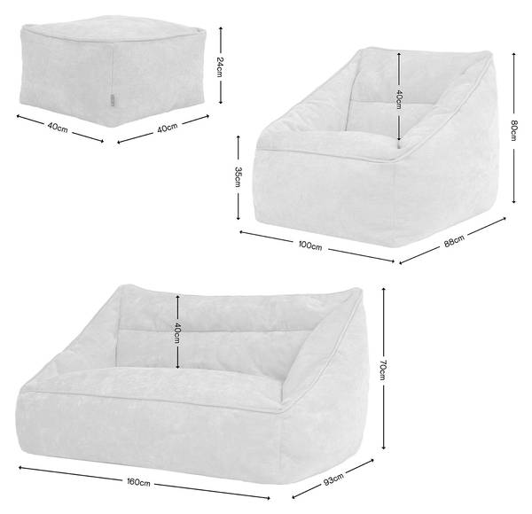 Sofa Chenille, Sitzsack mit Hocker Grün