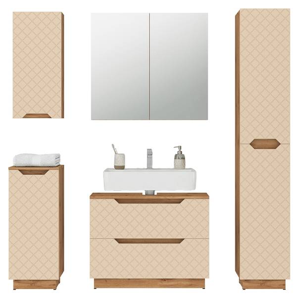 Badmöbel-Set Lotta 59524 5er Set Beige - Kaschmir - Eiche Dakota Dekor