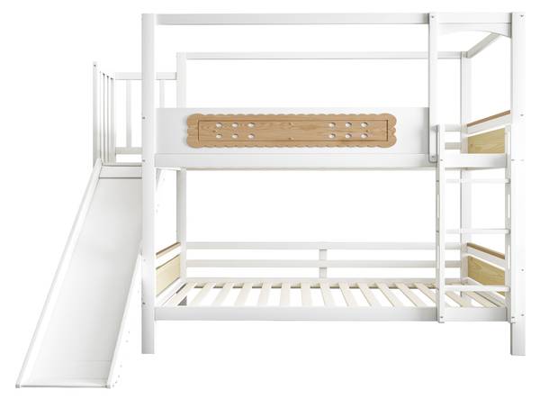 Lit superposé Dioscuri Ⅳ Marron - Blanc - Bois manufacturé - Bois massif - 176 x 180 x 247 cm