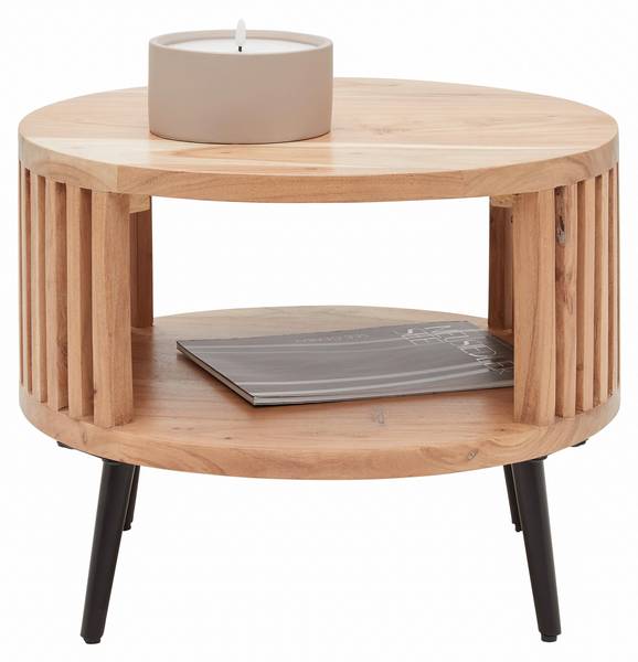 Beistelltisch MADDI Beige - Schwarz - Metall - Holz teilmassiv - 50 x 40 x 50 cm