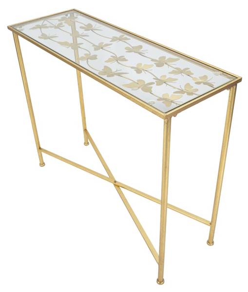 Konsolentisch Butterflies Glass Gold - Metall - 100 x 80 x 35 cm