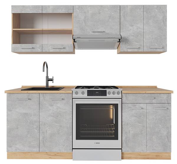 Küchenzeile R-Line 54173 Braun - Grau - Chrom - 200 x 82 x 60 cm